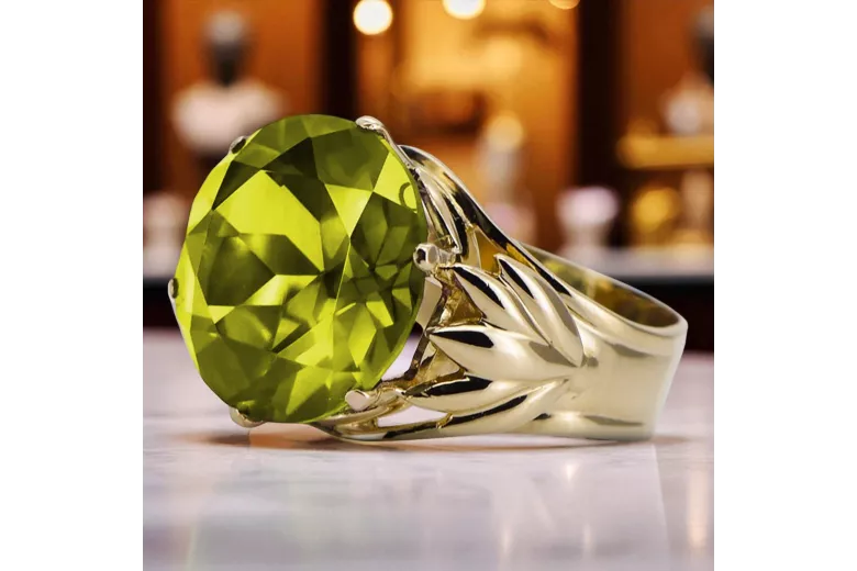 Geltonasis peridotas 14k geltono aukso Žiedas Vintage vrc029y